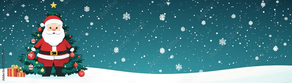 Flat Design Santa Claus in a Winter Scene Flat Design Santa Claus in a Winter Scene