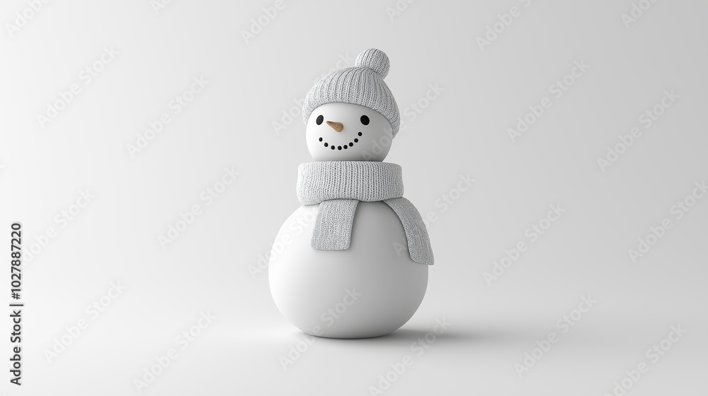 A minimalist snowman made of simple shapes and lines, wearing a hat and scarf, set against a clean white background A minimalist snowman made of simple shapes and lines, wearing a hat and scarf, set against a clean white background