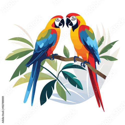 Parrots,simple,minimalism,flat color,vector illustration,thick outlined,white background