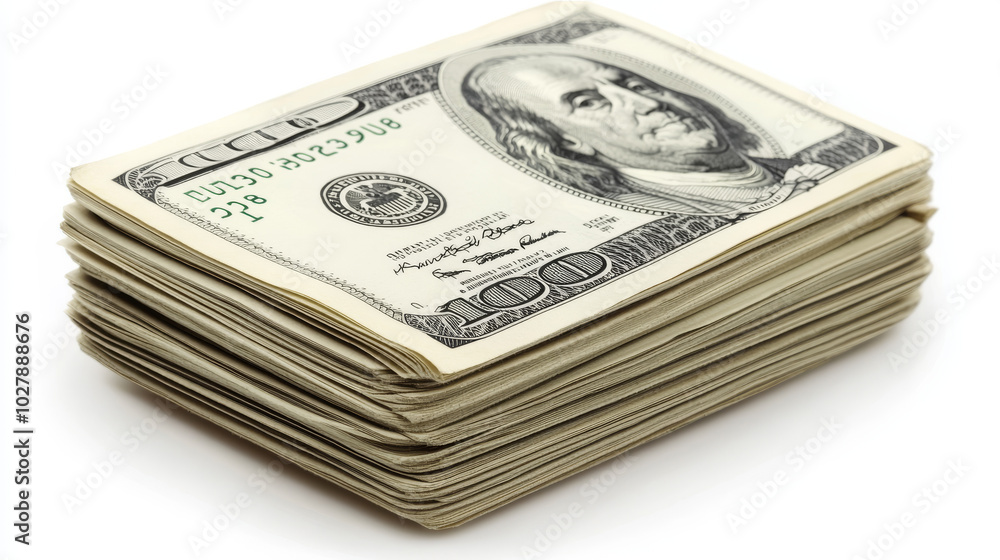 A stack of $100 bills, medium in size. A stack of $100 bills, medium in size.