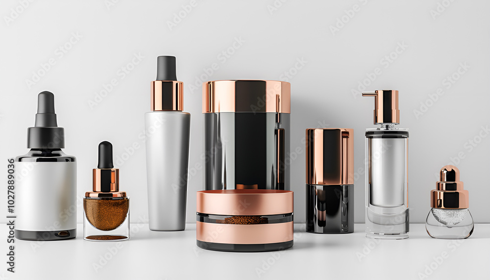 Different luxury cosmetic products on white background Different luxury cosmetic products on white background