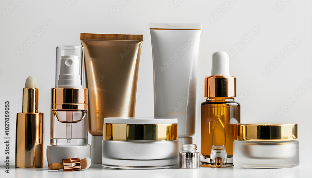 Different luxury cosmetic products on white background Different luxury cosmetic products on white background