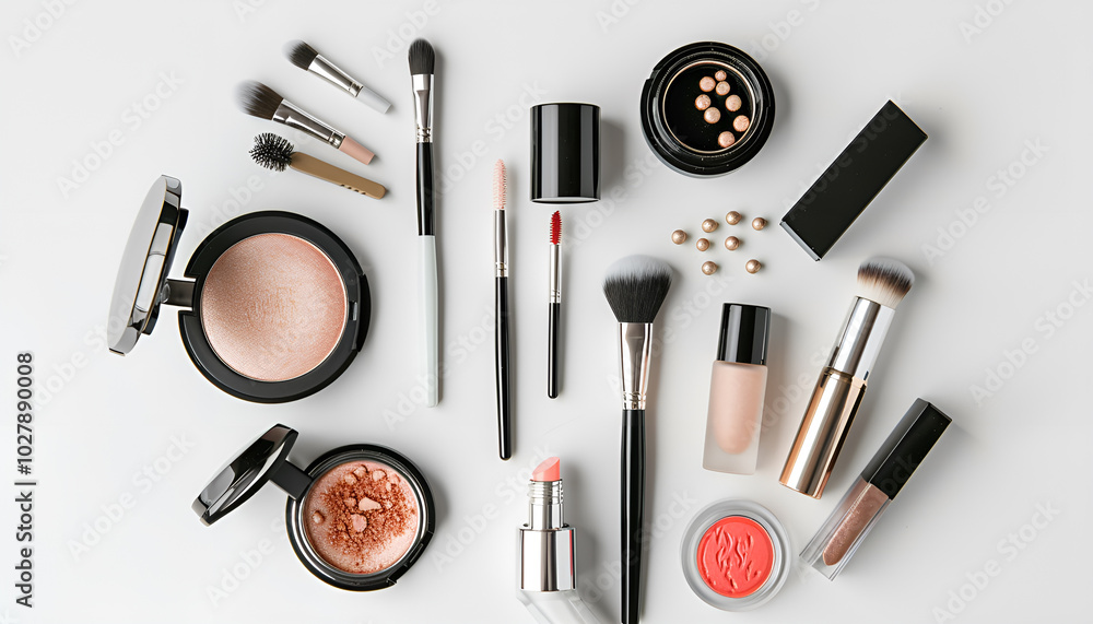 set of cosmetics isolated on white background set of cosmetics isolated on white background