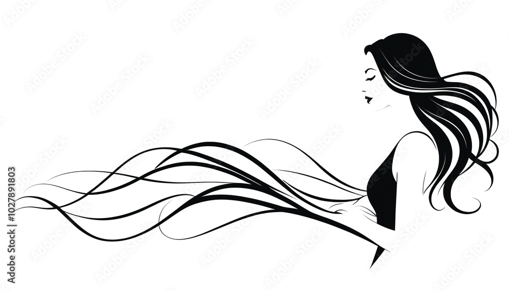 Elegant Long-Haired Female Silhouette for Beauty Salon. Elegant Long-Haired Female Silhouette for Beauty Salon.