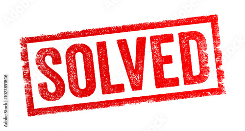 SOLVED - means that a problem, question, or mystery has been figured out or resolved, text concept stamp