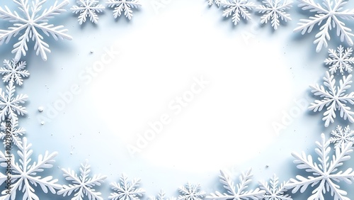 Winter background with frame made from snowflakes. Free space in the middle. Banner.