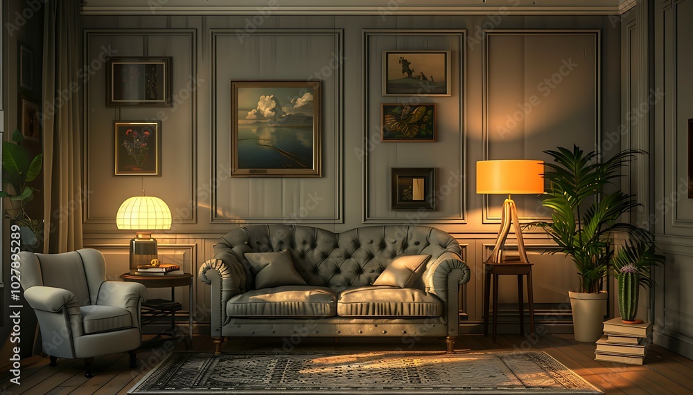 interior with blue sofa and armchair. 3d render illustration interior with blue sofa and armchair. 3d render illustration