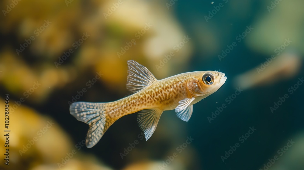 Close-up of a small fish swimming gracefully in a clear freshwater aquarium, showcasing its delicate fins and vibrant scales. Close-up of a small fish swimming gracefully in a clear freshwater aquarium, showcasing its delicate fins and vibrant scales.