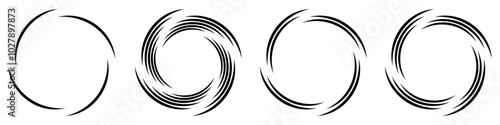Abstract geometric design in circle shape with spiral lines. Radial rotating shape. Set of circular spiral lines forming a swirling vortex symbol.