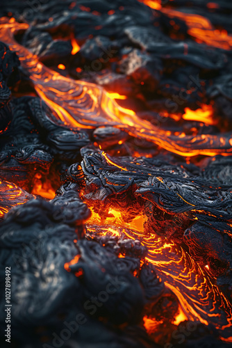 Vibrant Lava Streams Creating Intricate Patterns on Volcanic Surface