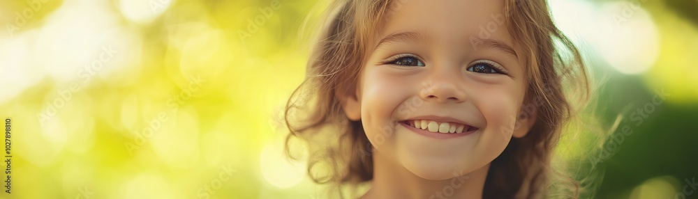 Smiling child enjoying a sunny day in nature. Bright, cheerful expression with a blurred green background creating a warm, joyful atmosphere. Smiling child enjoying a sunny day in nature. Bright, cheerful expression with a blurred green background creating a warm, joyful atmosphere.