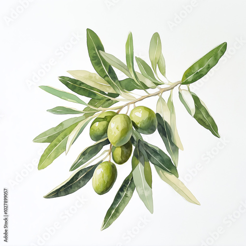 olive branch watercolor illustration