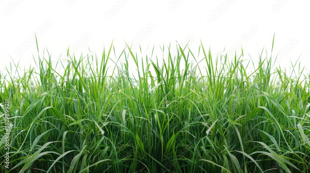 Obraz premium Bright green grassy field, isolated on a pristine white background. Ideal for spring and summer themes