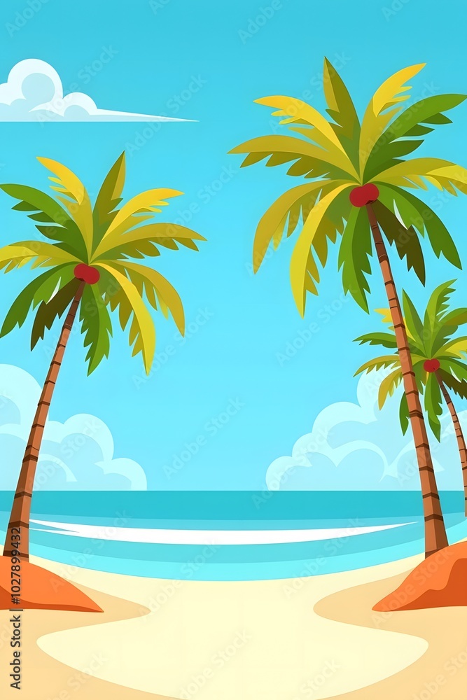 Obraz premium Tropical palm trees framing a clear blue sky