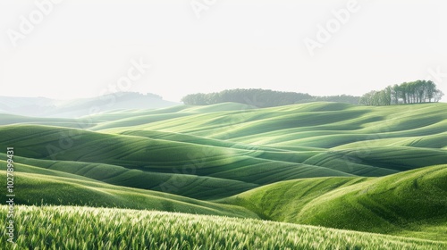 Bright green grassy field, isolated on a pristine white background. Ideal for spring and summer themes