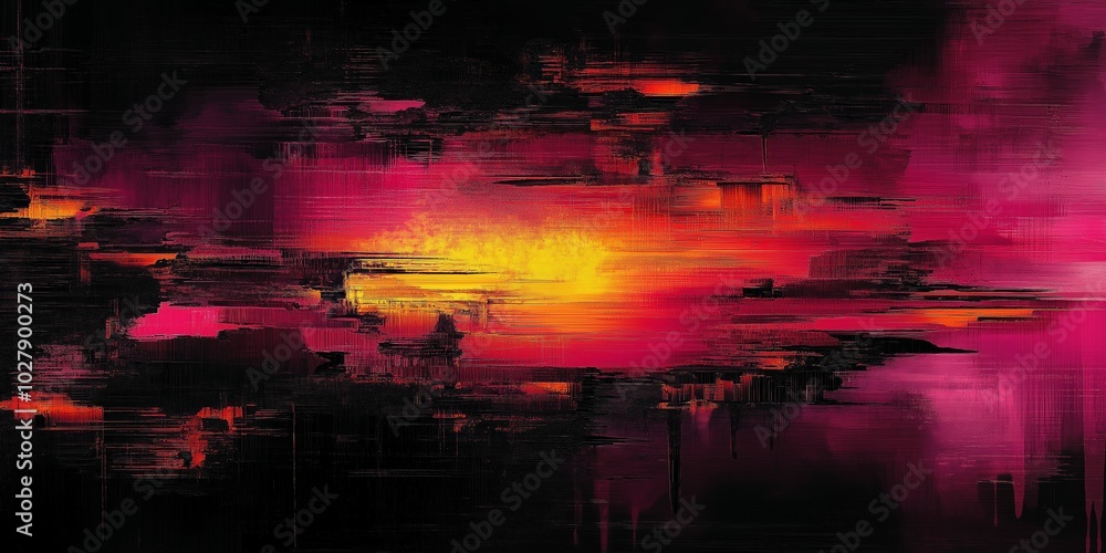 Fototapeta premium Glitch art with neon pixel distortion, abstract digital design