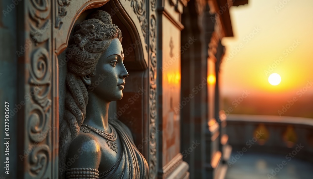 India: Pongal festival. Woman statue in indian temple. Traditional celebrations in the world concept. India: Pongal festival. Woman statue in indian temple. Traditional celebrations in the world concept.