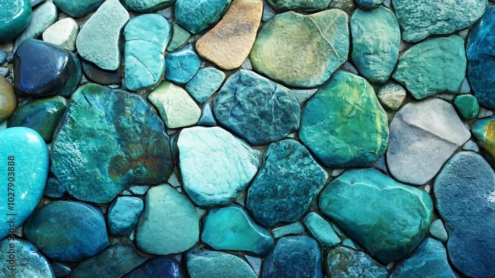 Close-up of a blue and green stone wall. Close-up of a blue and green stone wall.