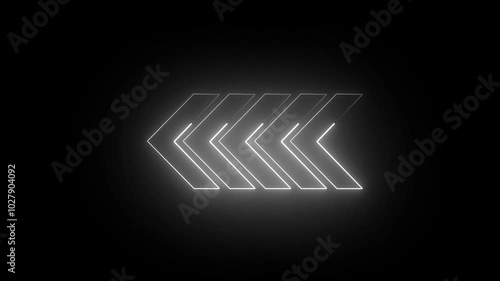  Abstract neon light sign animation of left arrow white light sign on black background. photo