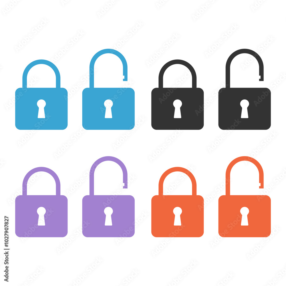 Set of Lock classic design icon, keyhole web button shape, secure vector illustration Set of Lock classic design icon, keyhole web button shape, secure vector illustration