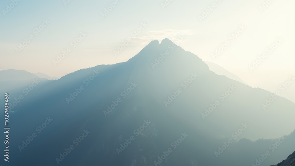 Serene Mountain View at Dawn with Soft Light Effect Serene Mountain View at Dawn with Soft Light Effect