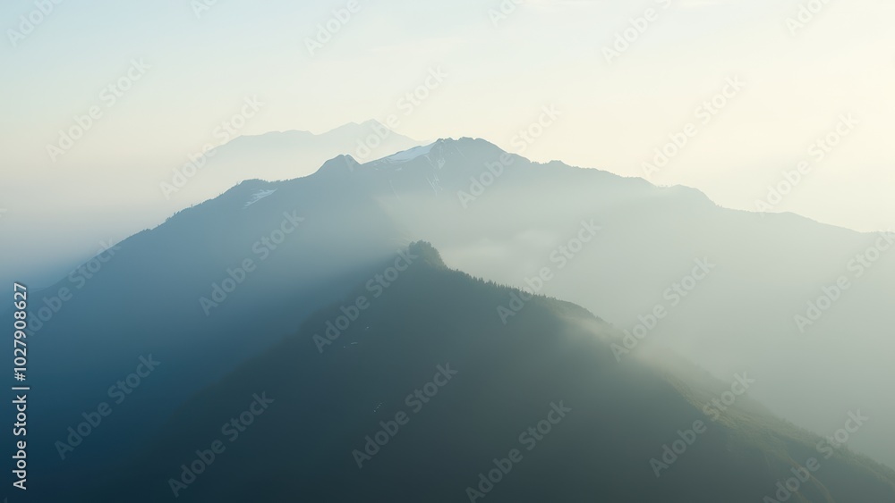 Serene Mountain View with Misty Atmosphere Serene Mountain View with Misty Atmosphere