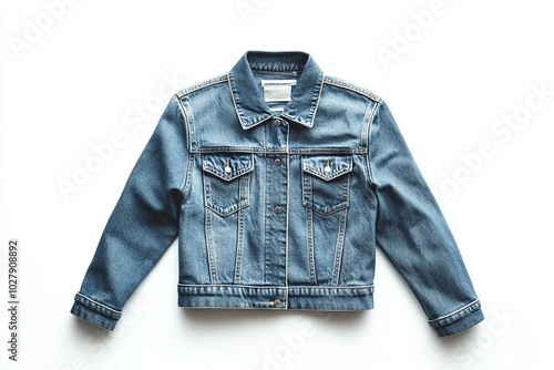 Stylish blue denim jacket displayed on a white background.