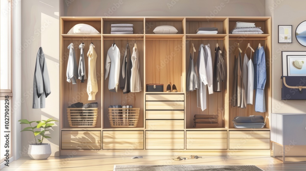 Wardrobe with clothes hanging on a hanger. Wardrobe with clothes hanging on a hanger.