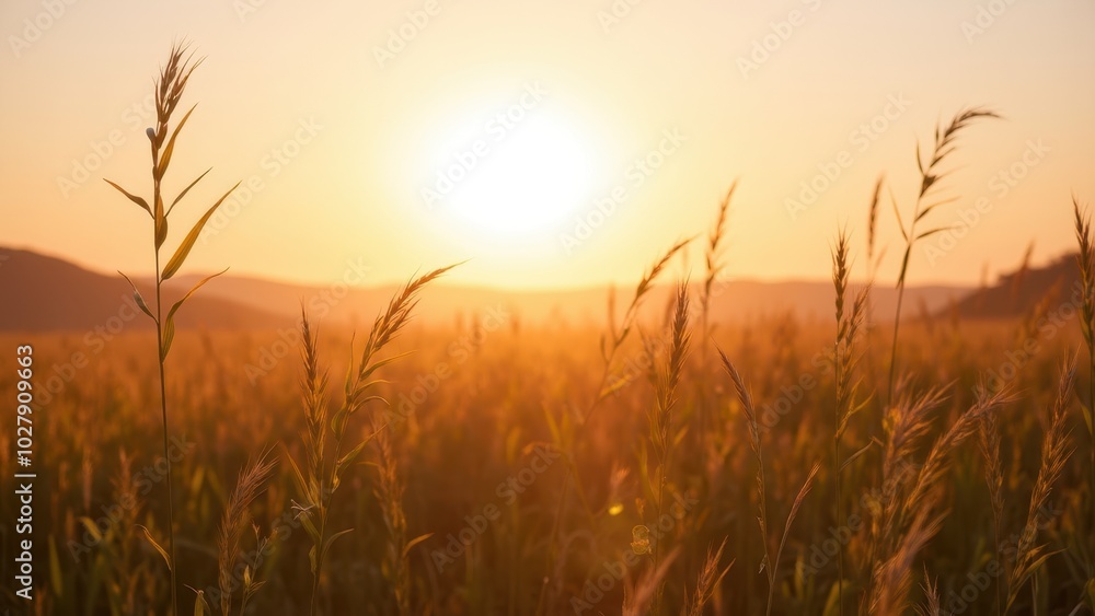 Tranquil Sunset Over Serene Golden Field Tranquil Sunset Over Serene Golden Field
