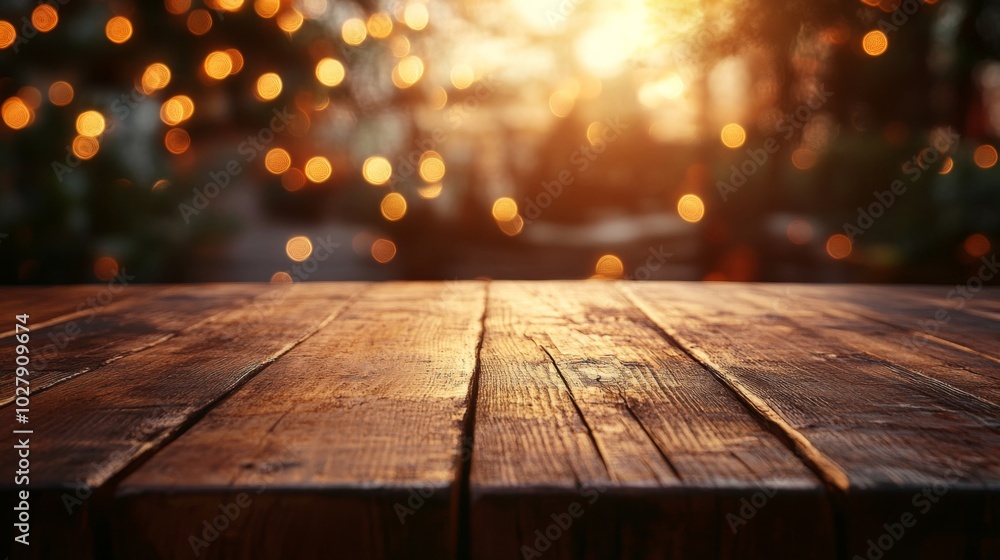 Rustic Wooden Table with Warm Bokeh Lights Rustic Wooden Table with Warm Bokeh Lights