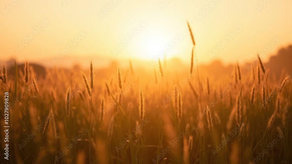 Fototapeta premium Tranquil Sunset Over Golden Wheat Field