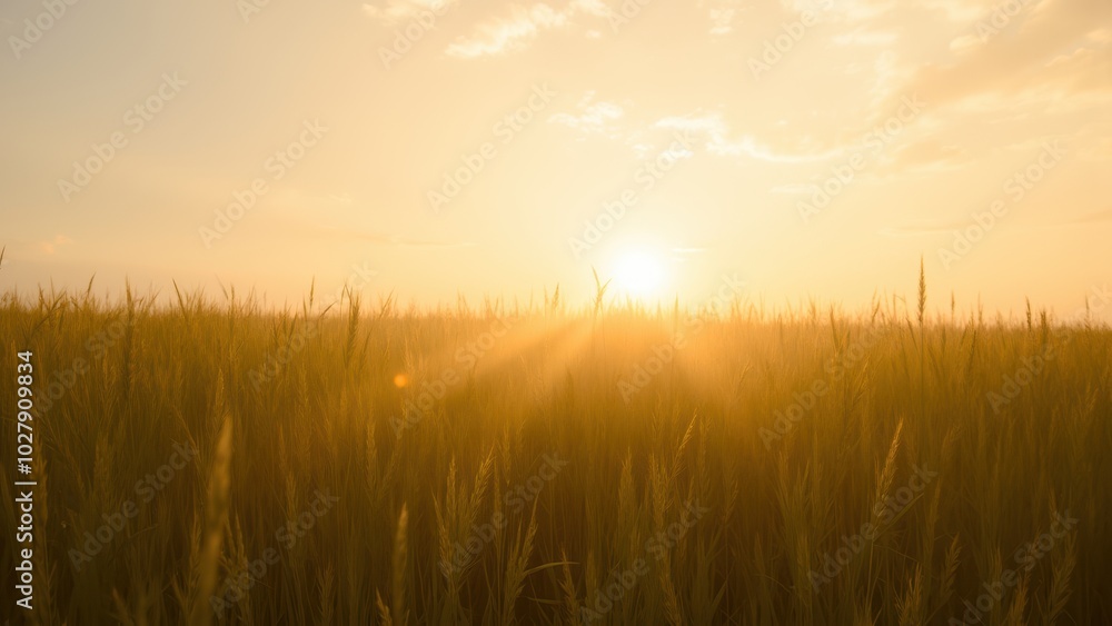 Sunrise Over Tranquil Golden Field Sunrise Over Tranquil Golden Field