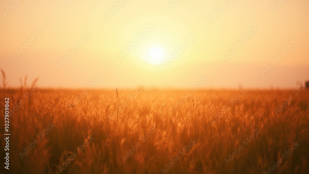 Fototapeta premium Golden Serenity at Sunset Over a Tranquil Field