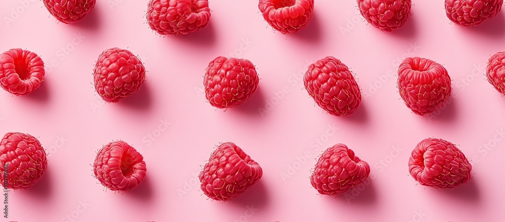 Photo of a pattern made from raspberries on a pink background Photo of a pattern made from raspberries on a pink background