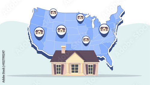Real Estate and Housing Distribution Across the United States Map Vector Illustration