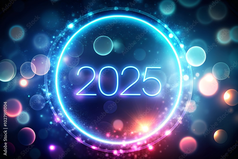 Bright 2025 numbers in a glowing neon circle, surrounded by colorful bokeh lights. Perfect for celebrating New Year's Eve or futuristic designs with a vibrant, festive atmosphere. Bright 2025 numbers in a glowing neon circle, surrounded by colorful bokeh lights. Perfect for celebrating New Year's Eve or futuristic designs with a vibrant, festive atmosphere.