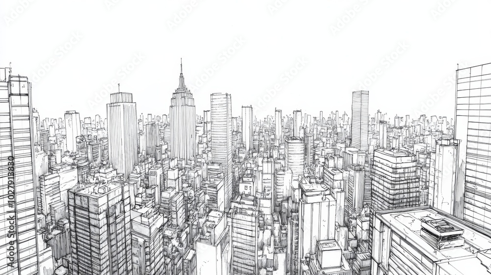 Obraz premium Futuristic Cityscape Sketch