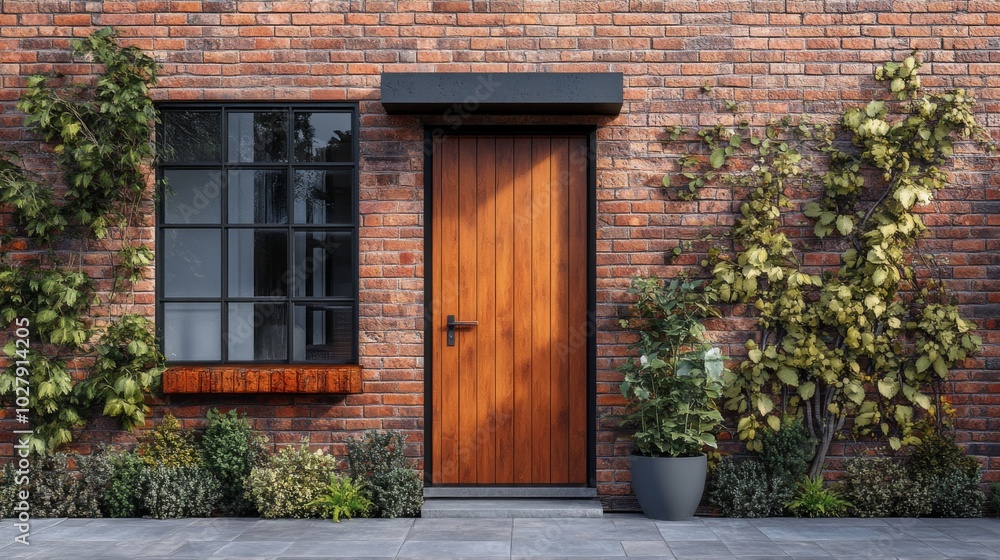 Brick Wall with Wooden Door