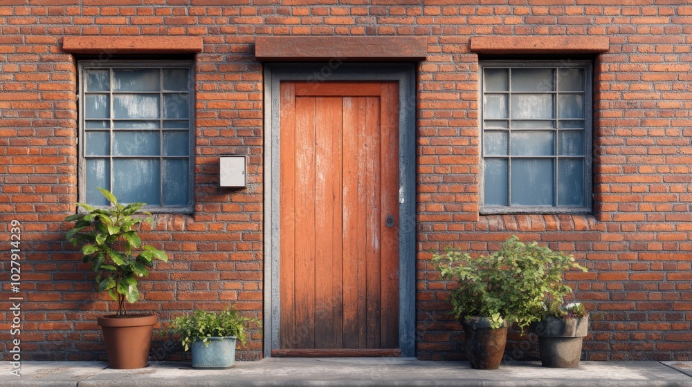 Urban Doorway with Brick Wall