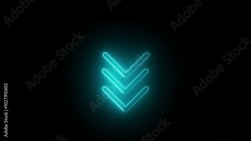 Glowing neon Down Arrow icon isolated on black background. HD Video motion graphic animation photo