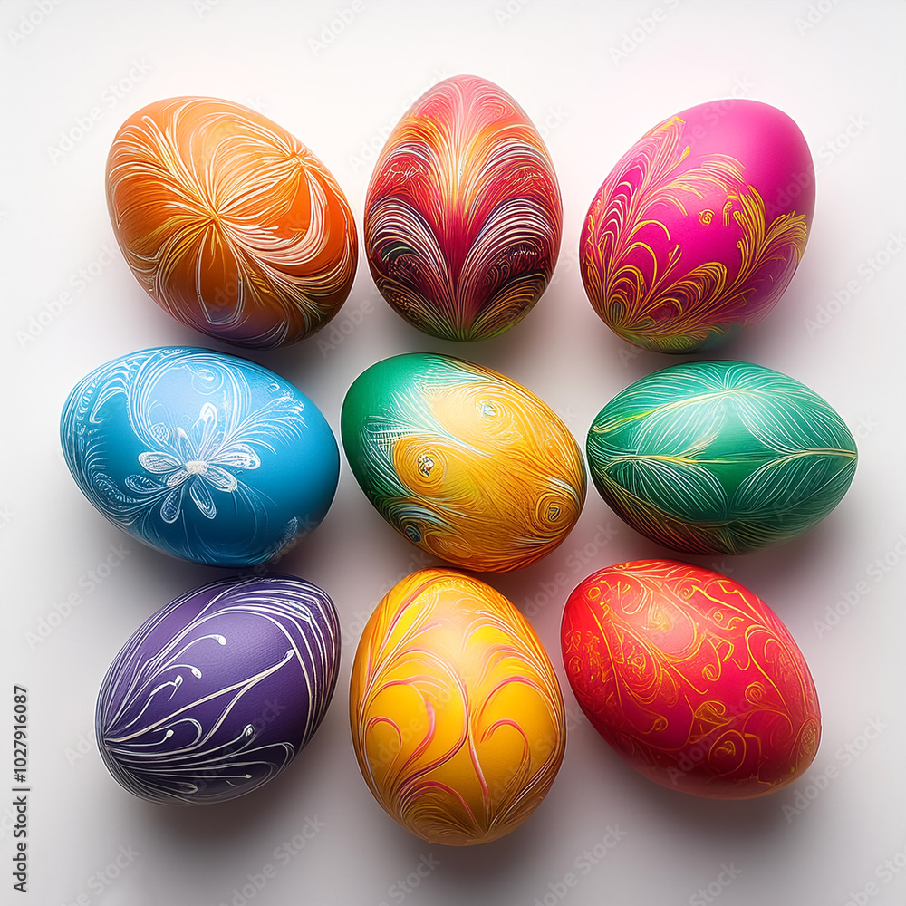 colourful painted decorated easter eggs, isolated on a white background colourful painted decorated easter eggs, isolated on a white background