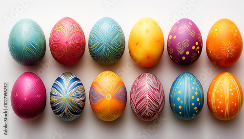 colourful painted decorated easter eggs, isolated on a white background photo