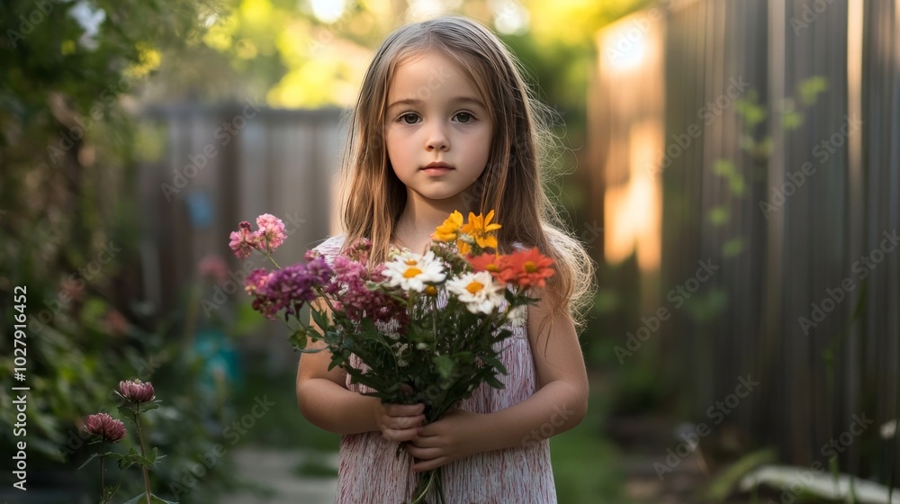 Girl with backyard blooms Girl with backyard blooms