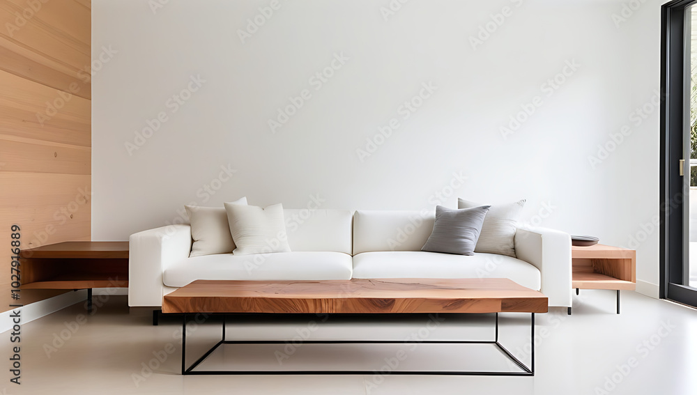 white sofa wood live edge stamp coffee table sit stucco wall white sofa wood live edge stamp coffee table sit stucco wall