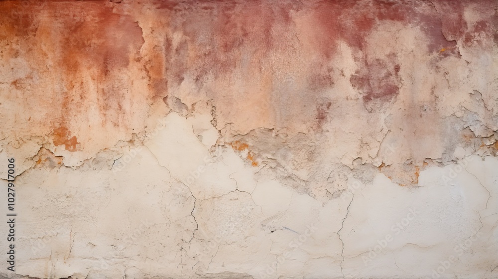 Obraz premium Wall with peeling paint. Texture of old concrete wall for background. A dilapidated building wall in need of major repairs. Facade of a house with damaged plaster. Photophone for retro photography.