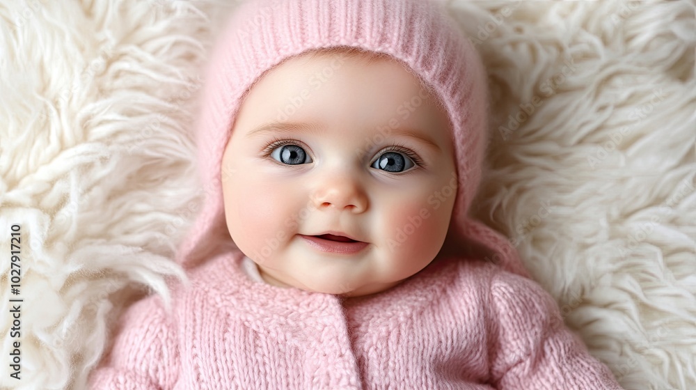 The infant looks into the camera with wide-open eyes and a smile on his face. Innocence and curiosity. Illustration for card, postcard, interior design, etc. The infant looks into the camera with wide-open eyes and a smile on his face. Innocence and curiosity. Illustration for card, postcard, interior design, etc.