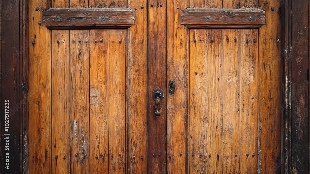 Brown doors on old wooden house Brown doors on old wooden house