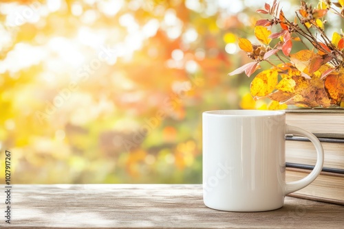 A cozy moment of reflection with a warm beverage and colorful autumn leaves in a serene outdoor setting