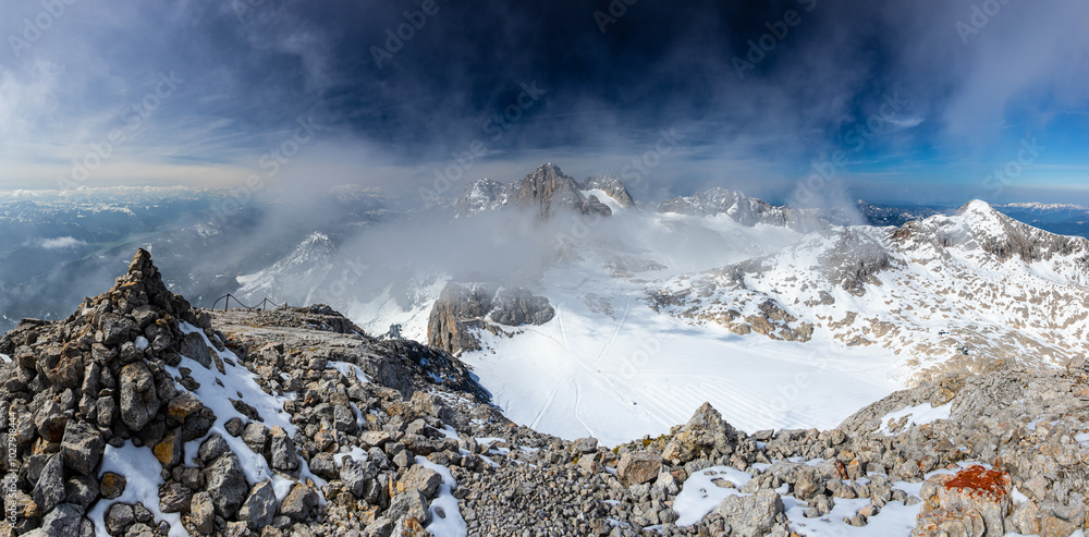 Dachstein, Hunerkogel - Austria, Alpy, widok z Koppenkarstein,