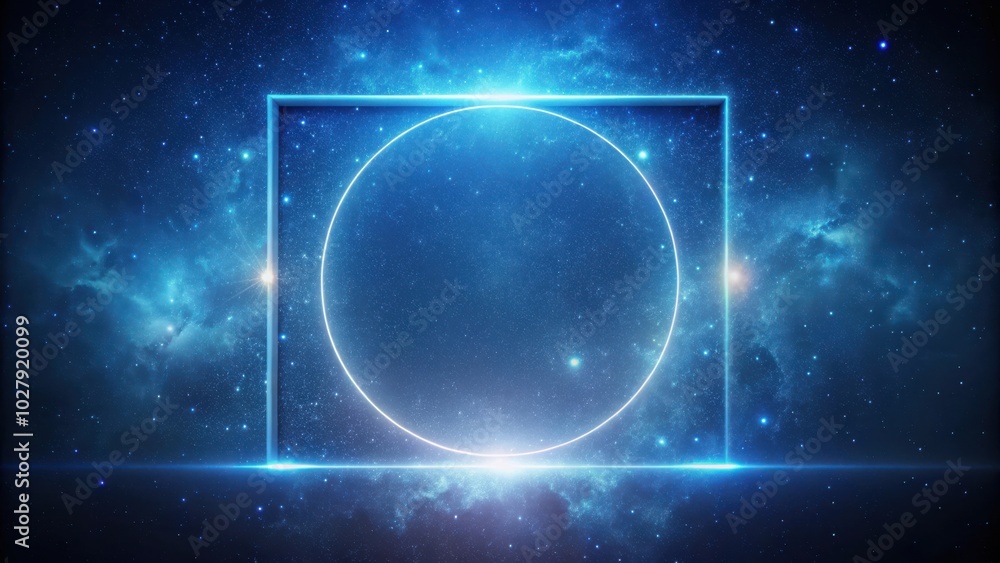 Fototapeta premium Minimalist Square Geometric Element with Circle Starry Space Scene Stock Photo